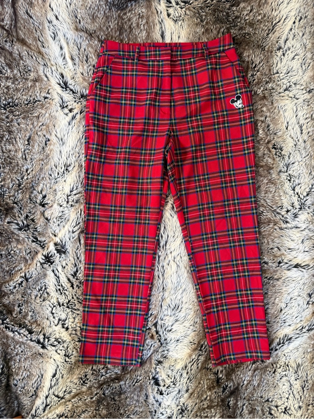 Forever 21 Red Plaid Women’s Pants with Mickey Patch